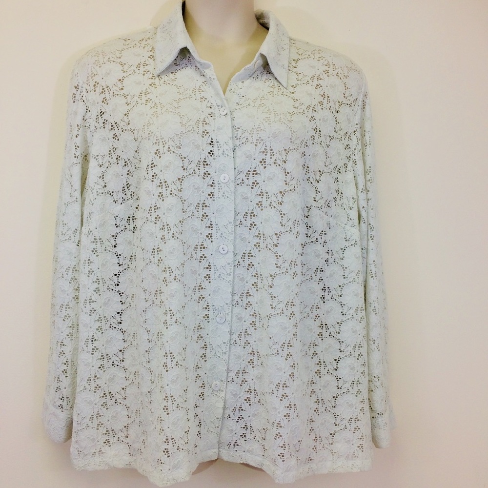 Josephine Chaus Ivory Floral Lace Blouse Size 2